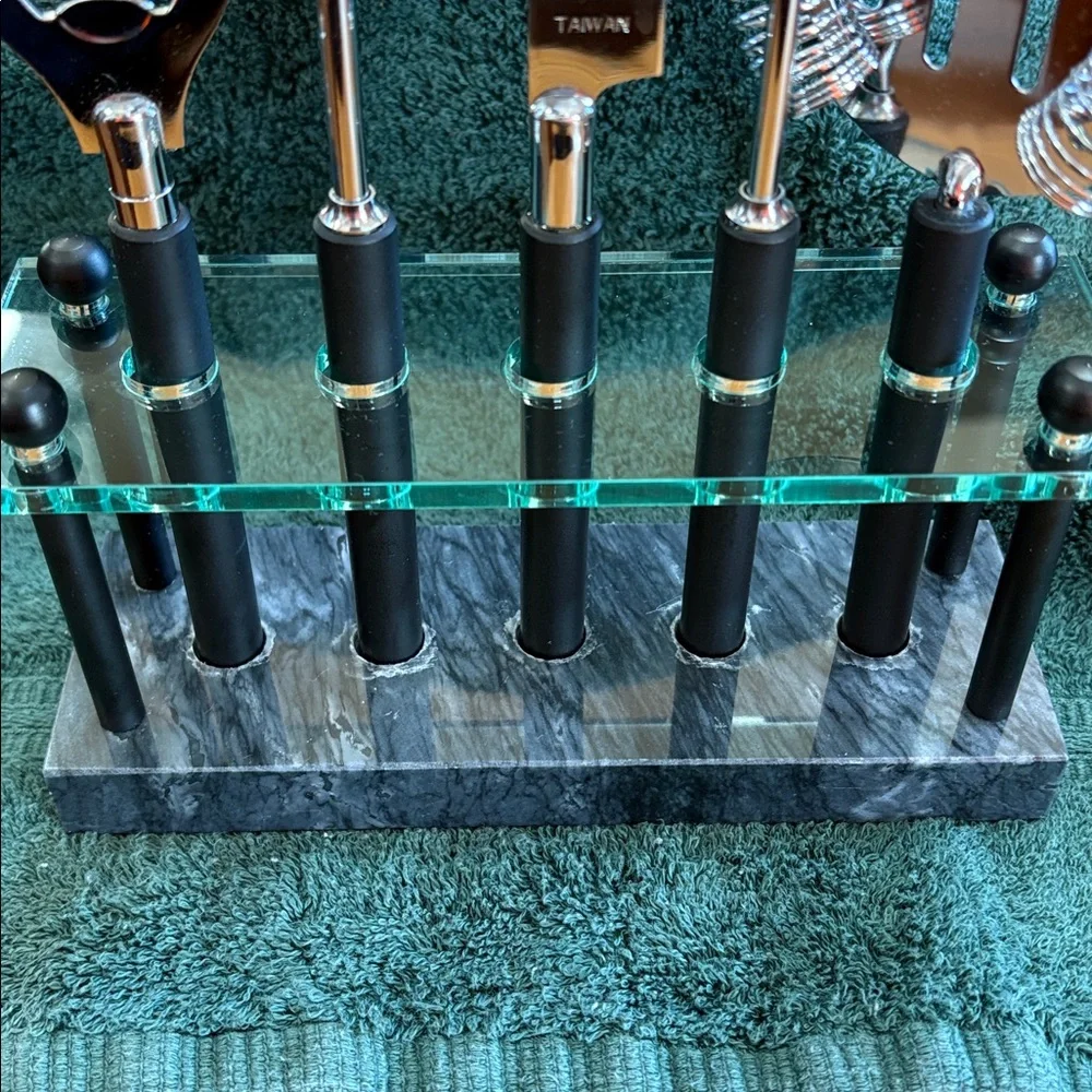 Ikea Instans Bar Tool Set 5 pc. Green Marble Base Acrylic Mid-century Style